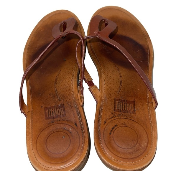 FitFlop Women's Sandals Size 8.5(39) Brown Leather Slip On Thong Cushioned - Picture 7 of 10